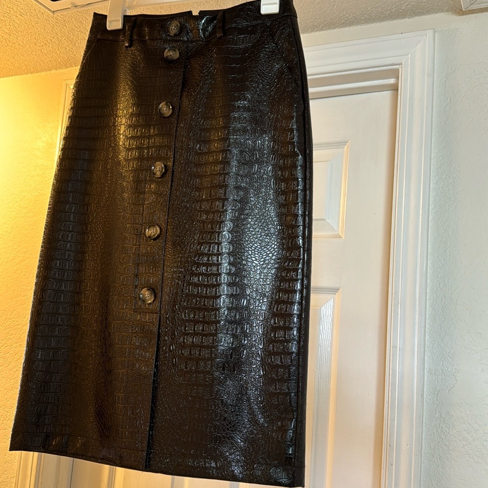 Brown snake print midi skirt